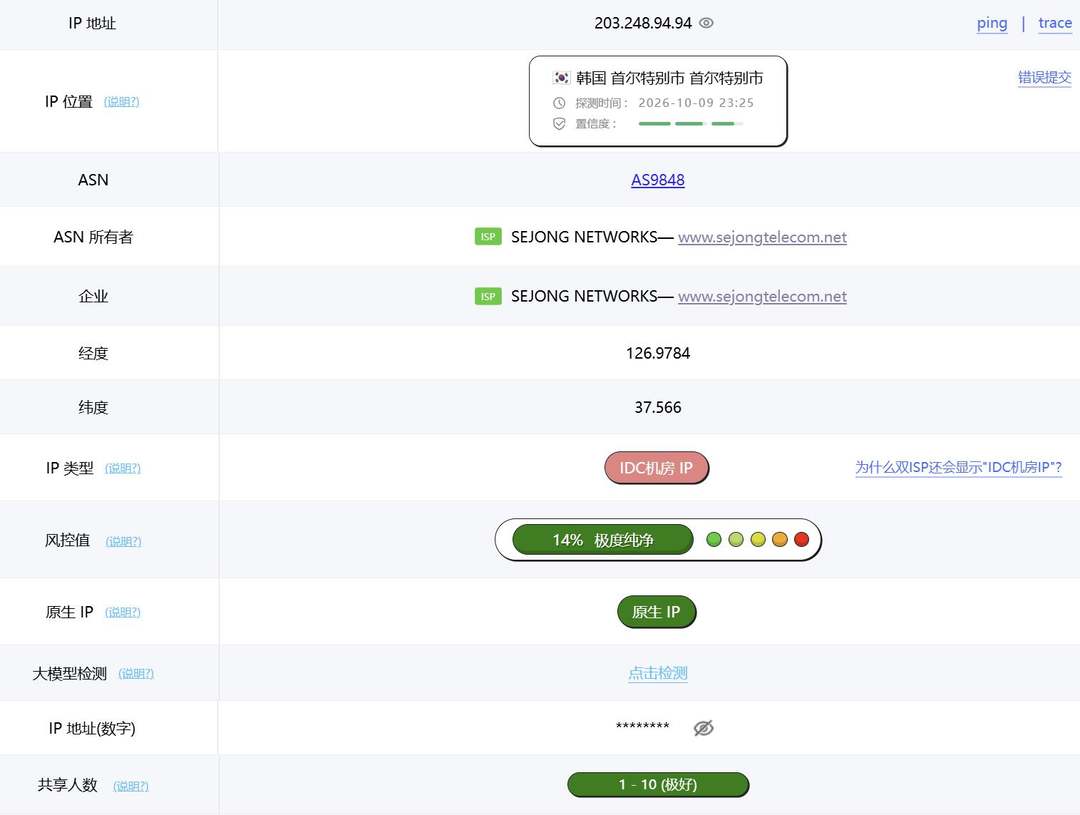 HostKVM韩国VPS网络测试-IP属性测试