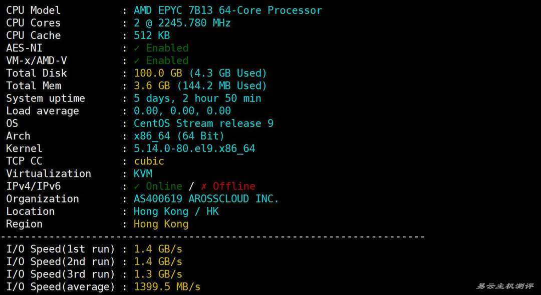 电芒云精品线路香港VPS网络测试-性能和速度