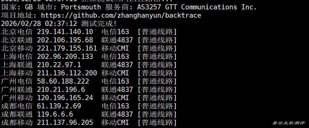 丽萨主机英国家宽VPS网络测试-回程路由