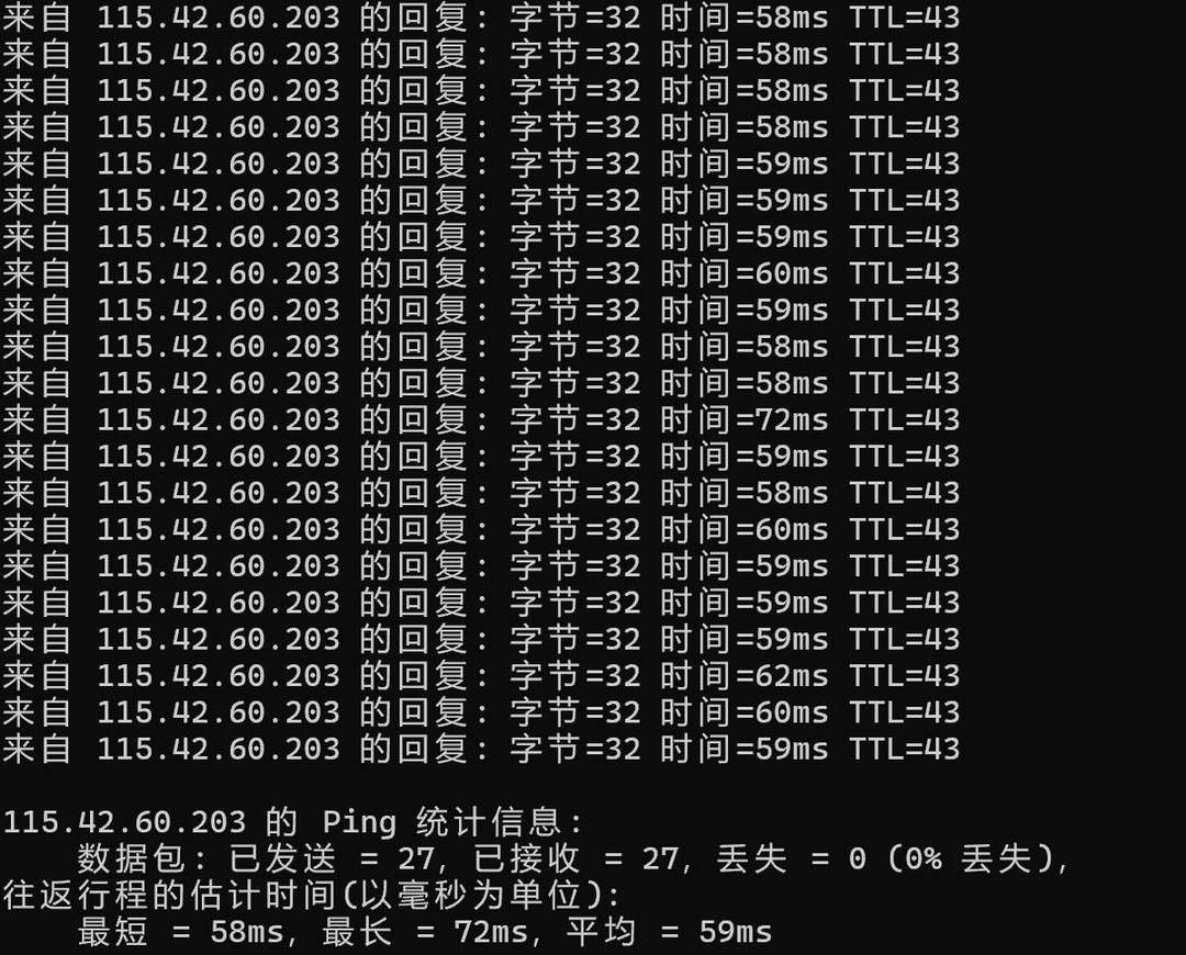 Pia云香港VPS网络测试-本地Ping平均延迟