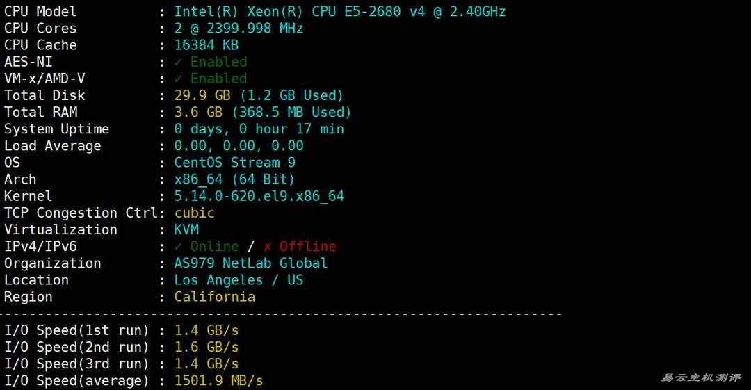 雨云的美国VPS网络测试-服务器性能