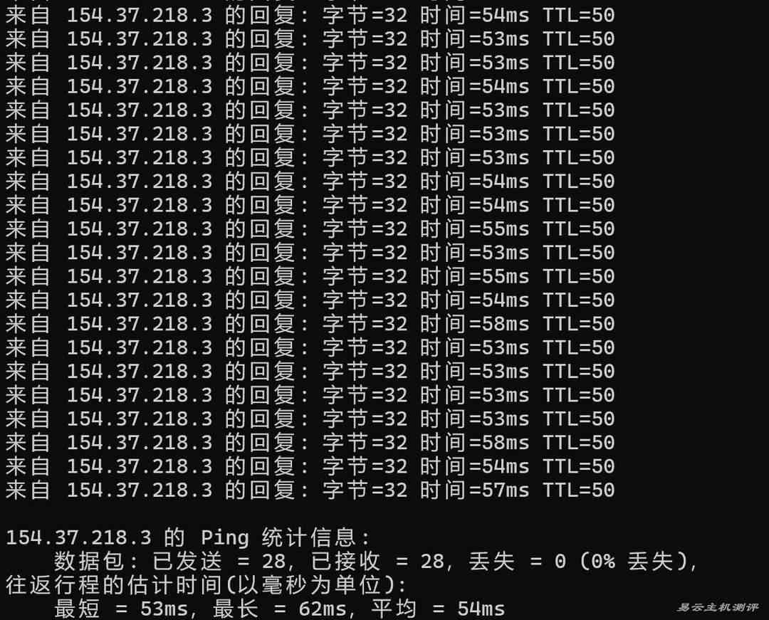 烟火云香港VPS测评-本地Ping延迟测试结果