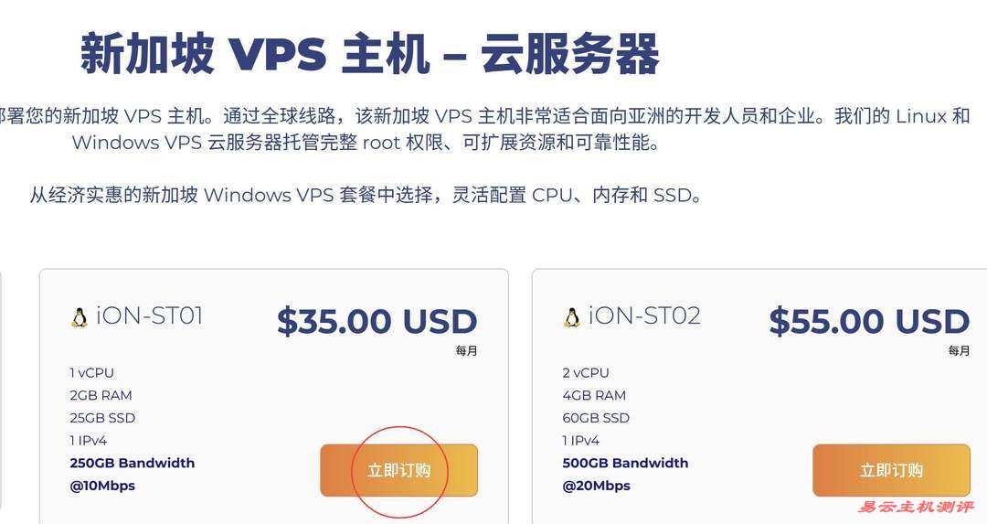 iON新加坡VPS购买教程-套餐选择