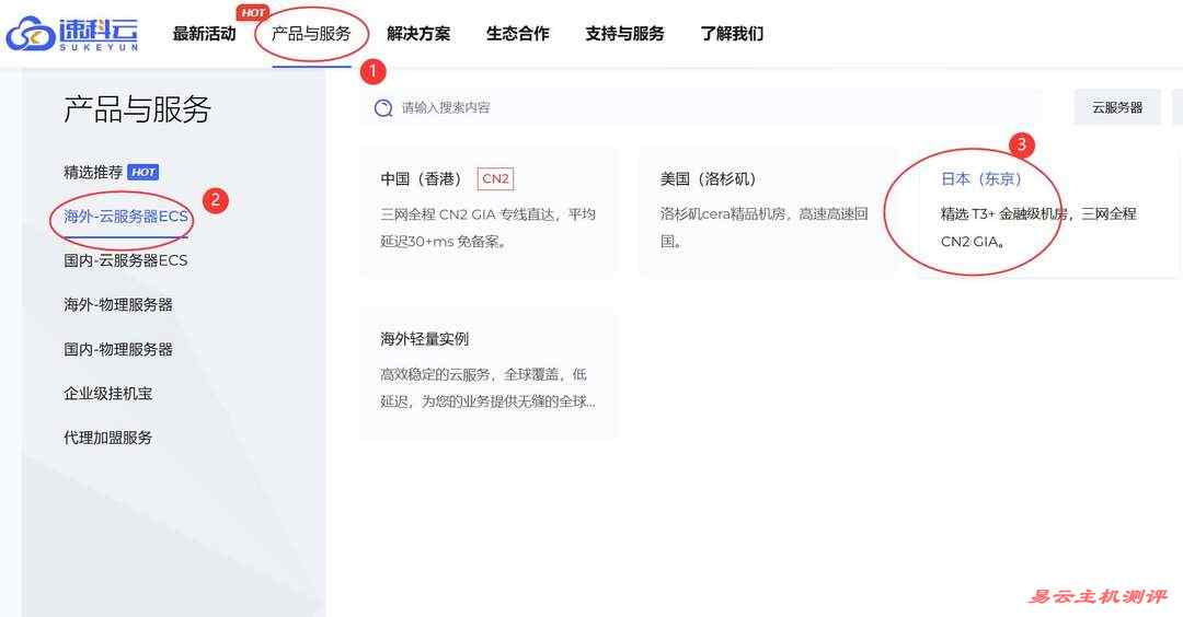 速科云日本VPS购买教程-产品入口