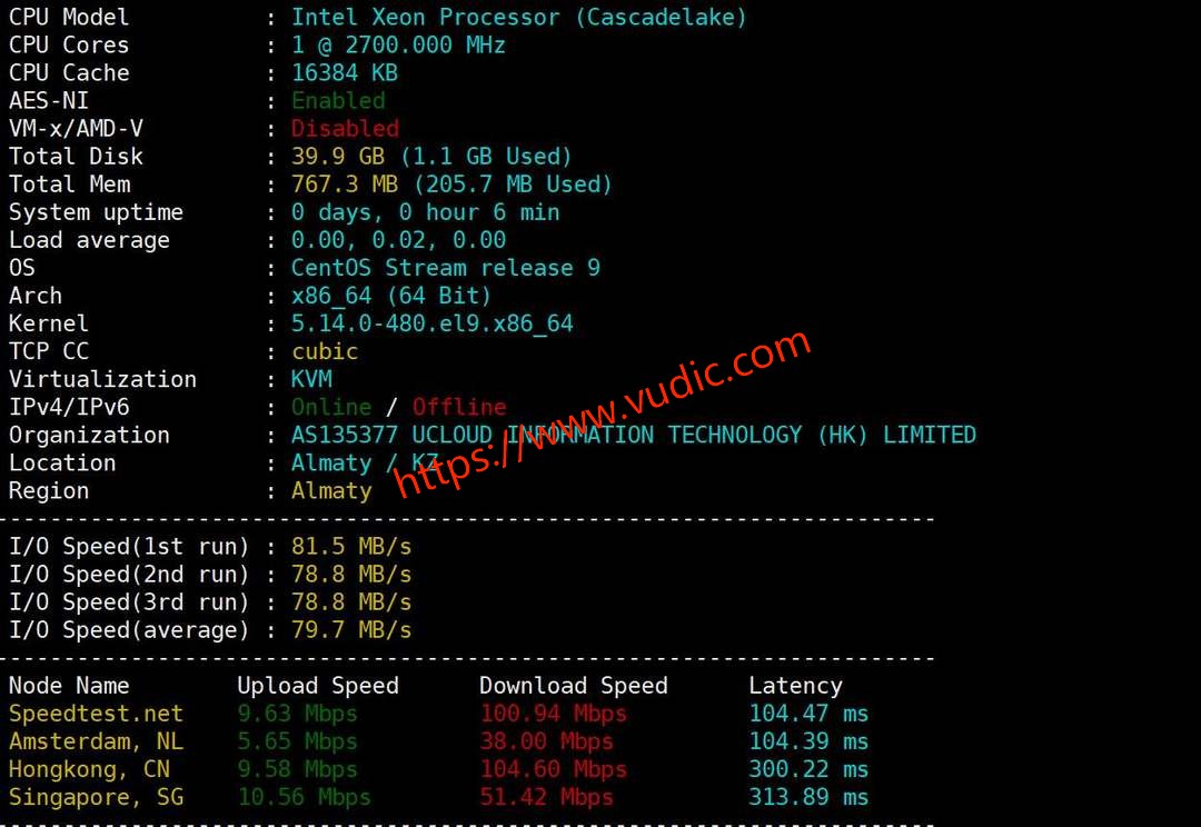 UCloud哈萨克斯坦VPS网络测试-性能和速度