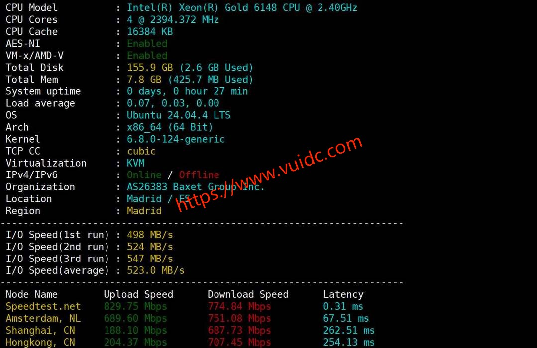 DigitalCloud西班牙VPS网络测试-性能和速度