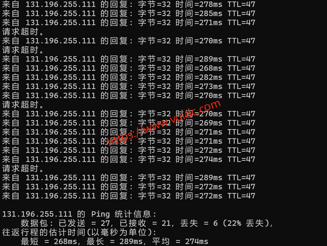 浩捷云墨西哥VPS网络测试-本地Ping平均延迟