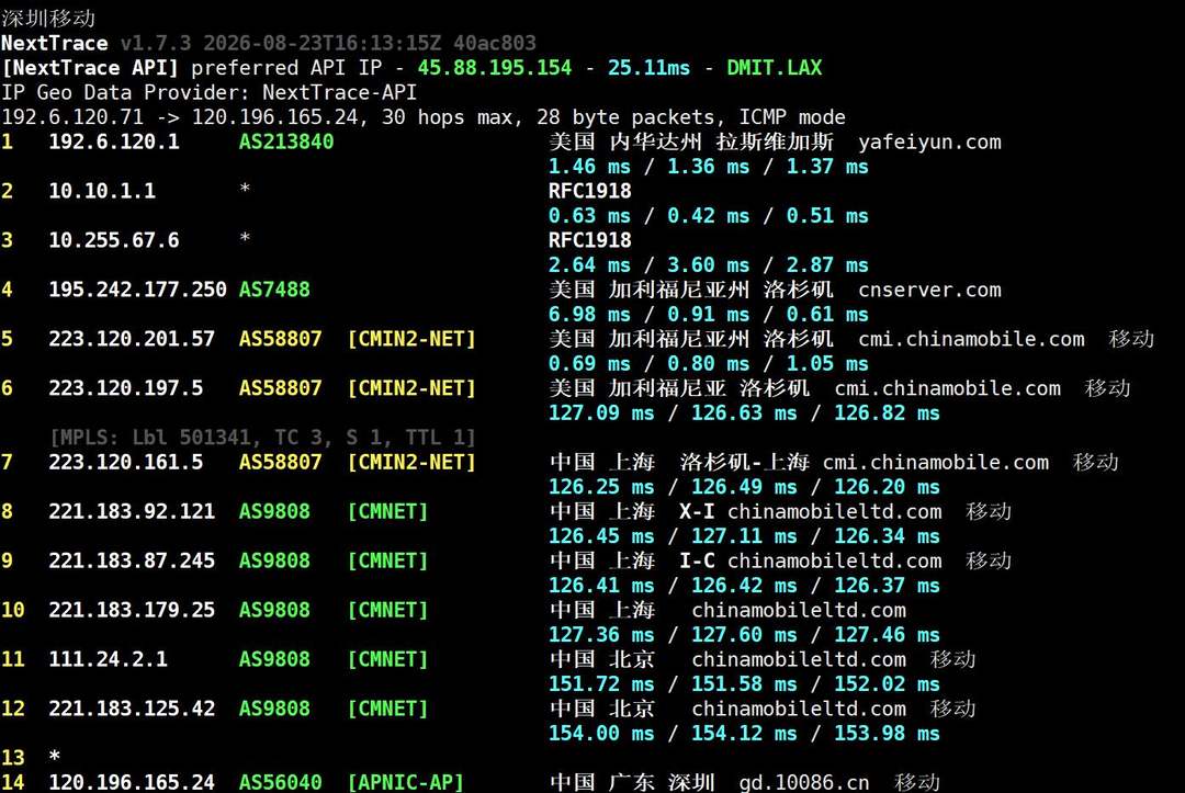 QQG.NET美国VPS网络测试-移动回程路由